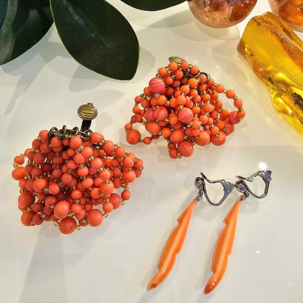 Lot of Orange Vintage Clip-on Earrings